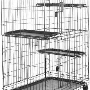 Large 3-Tier Cat Durable,Pliable Cage Playpen Box Crate Kennel - 35.8"L x 22.4"W x 50.6"H, Black